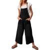 imagechouyatou Womens Summer Loose Wide Leg Denim Bib Overalls Y2k Baggy Cropped Jeans JumpsuitsBlack