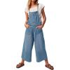 imagechouyatou Womens Summer Loose Wide Leg Denim Bib Overalls Y2k Baggy Cropped Jeans JumpsuitsBlue