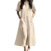 imagechouyatou Womens Summer Short Sleeve Button Down Shirt Dress ALine Flared Maxi Long Beach Casual DressLight Khaki