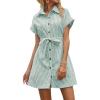 imagechouyatou Womens Summer Stripe Midi Long Shirt Dress Short Sleeve Button Down Tunic Dress with BeltGreen