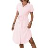 imagechouyatou Womens Summer Striped Button Down Shirt Dress Casual Loose Belted Midi Long Beach DressOrange Pink