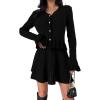 imagechouyatou Womens Sweater Knit Skirt 2 Piece Outfits Button Down Ruffle Cardigan and Pleated Mini Skirt Matching SetBlack