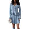 imagechouyatou Womens Sweater Knit Skirt 2 Piece Outfits Button Down Ruffle Cardigan and Pleated Mini Skirt Matching SetBlue
