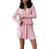 imagechouyatou Womens Sweater Knit Skirt 2 Piece Outfits Button Down Ruffle Cardigan and Pleated Mini Skirt Matching SetPink