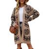 imagechouyatou Womens Western Aztec Print Open Front Long Cardigan Sweaters with PocketsKhaki