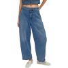 imagechouyatou Womens Wide Leg Barrel Jeans Button Fly High Waist Relax Fit Baggy Washed Denim Pants with PocketsDark Blue