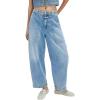 imagechouyatou Womens Wide Leg Barrel Jeans Button Fly High Waist Relax Fit Baggy Washed Denim Pants with PocketsLight Blue