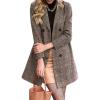 imagechouyatou Womens Winter A Line Notch Lapel Wool Blazer Jacket Coat Plaid Double Breasted Work PeacoatBrown