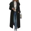 imagechouyatou Womens Winter Elegant Shawl Collar Wool Coat Open Front Business Casual Long Pea Coat OvercoatBlack