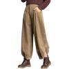 imagechouyatou Womens Winter Loose Baggy Sherpa Lined Corduroy Pants Elastic High Waisted Wide Leg TrouserBrown
