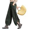 imagechouyatou Womens Winter Loose Baggy Sherpa Lined Corduroy Pants Elastic High Waisted Wide Leg TrouserGreen