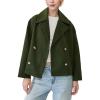 imagechouyatou Womens Winter Notch Lapel Cropped Wool Coat Double Breasted Casual Short Trench CoatArmy Green