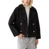 imagechouyatou Womens Winter Notch Lapel Cropped Wool Coat Double Breasted Casual Short Trench CoatBlack