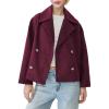 imagechouyatou Womens Winter Notch Lapel Cropped Wool Coat Double Breasted Casual Short Trench CoatBurgundy