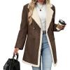 imagechouyatou Womens Winter Notch Lapel Double Breasted Peacoat Sherpa Fleece Lined Faux Suede Jacket CoatCoffee