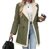 imagechouyatou Womens Winter Notch Lapel Double Breasted Peacoat Sherpa Fleece Lined Faux Suede Jacket CoatGreen
