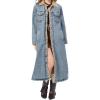 imagechouyatou Womens Winter Sherpa Lined Midi Long Denim Jacket Casual Distressed Button Down Jean Trench CoatBlue