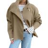 imagechouyatou Womens Winter Stand Collar Crop Wool Coat Single Breasted Short Blazer Jacket Coat OuterwearKhaki
