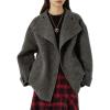imagechouyatou Womens Winter Stand Collar Wool Trench Coat Single Breasted Blazer Jacket Coat Loose OuterwearGrey