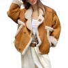imagechouyatou Womens Winter Thicken Faux Suede Leather Jacket Coat Notch Lapel Sherpa Lined Fleece OuterwearBrown