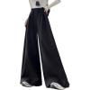 imagechouyatou Womens Winter Wool Wide Leg Palazzo Pants High Waisted Wool Blend Baggy Trousers CulottesBlack