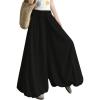 imagechouyatou Womens Y2k Wide Leg Bubble Pants Puffy Balloon Culottes Drawstring Baggy Palazzo Pants with PocketsBlack