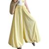 imagechouyatou Womens Y2k Wide Leg Bubble Pants Puffy Balloon Culottes Drawstring Baggy Palazzo Pants with PocketsYellow