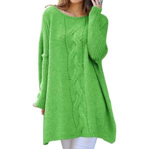 imagechouyatou Women Fall Cable Knit Pullover Sweater Tunic or Tops to Wear with Leggings Loose Chunky SweaterGreen