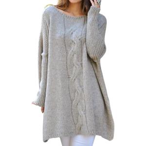 imagechouyatou Women Fall Cable Knit Pullover Sweater Tunic or Tops to Wear with Leggings Loose Chunky SweaterGrey