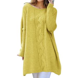 imagechouyatou Women Fall Cable Knit Pullover Sweater Tunic or Tops to Wear with Leggings Loose Chunky SweaterYellow