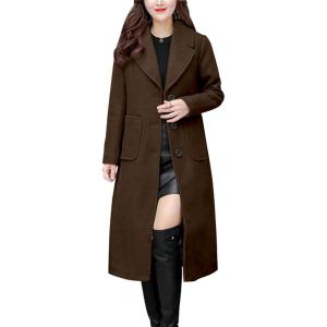 imagechouyatou Womens Big Notch Lapel Single Breasted MidLong Wool Blend CoatCoffee