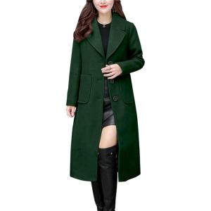 imagechouyatou Womens Big Notch Lapel Single Breasted MidLong Wool Blend CoatGreen