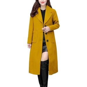 imagechouyatou Womens Big Notch Lapel Single Breasted MidLong Wool Blend CoatYellow