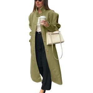 imagechouyatou Womens Casual Stand Collar Wool Coat Single Breasted Duster Long Trench Pea Coat Overcoat with PocketsLight Green