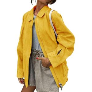 imagechouyatou Womens Casual Zip Up Faux Suede Leather Bomber Jacket Vintage Motorcycle Coats Fall Y2k Oversized OuterwearYellow