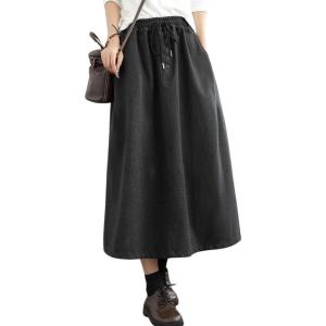 imagechouyatou Womens Elastic Waist Pleated Wool Skirt ALine Wool Blend Midi Long Skirt with PocketsGray