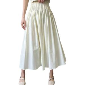 imagechouyatou Womens Elegant Pleated A Line Skirt High Elastic Waist Swing Bohemian Midi Long SkirtApricot