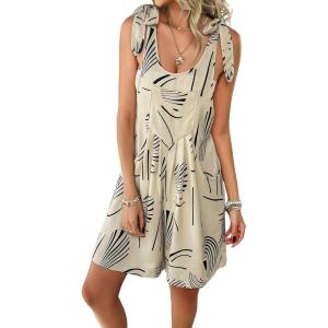 imagechouyatou Womens Sexy Tie Knot Strap bib Overalls Shorts Boho Floral Printed Wide Leg Jumpsuit RompersApricot