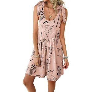 imagechouyatou Womens Sexy Tie Knot Strap bib Overalls Shorts Boho Floral Printed Wide Leg Jumpsuit RompersPink