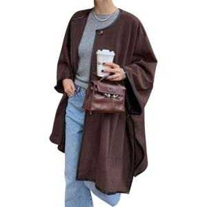 imagechouyatou Womens Single Breasted Faux Suede Leather Jacket Batwing Sleeve Slouchy Suede Leather Mid Long Trench CoatCoffee Brown