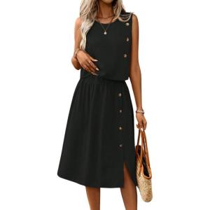 imagechouyatou Womens Summer 2 Piece Outfits Button Crop Tank Top Pleated Midi Skirt Matching SetBlack