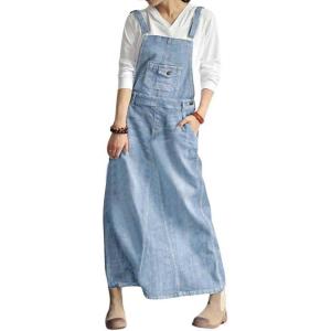 imagechouyatou Womens Vintage Adjustable Strap Denim Overall Dress Distressed ALine Pinafore Bib Jean DressLight Blue