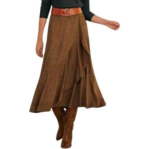 imagechouyatou Womens Vintage Corduroy Mermaid Skirt ALine Irregular Ruffle Hem Fishtail Midi Long SkirtBrown