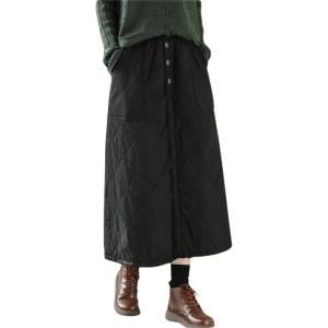 imagechouyatou Womens Winter Elastic Waist Padded ALine Quilted Midi Long Puffer Insulated Skirt with PocketBlack