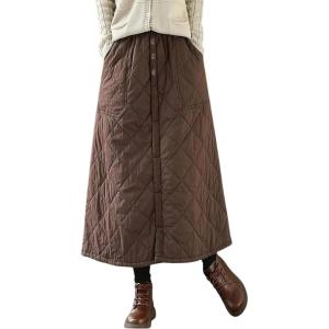 imagechouyatou Womens Winter Elastic Waist Padded ALine Quilted Midi Long Puffer Insulated Skirt with PocketDark Brown