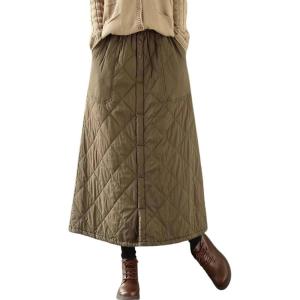 imagechouyatou Womens Winter Elastic Waist Padded ALine Quilted Midi Long Puffer Insulated Skirt with PocketLight Brown