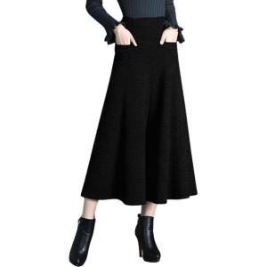 imagechouyatou Womens Wool Blend Culottes Capri Cropped Pants Pleated High Waist Wide Leg Palazzo TrousersBlack