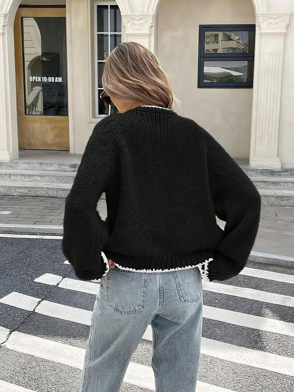 imagechouyatou Womens Bow Tie Front Cardigan Sweaters Fall Winter Long Sleeve Open Front Chunky Sweater CoatsBlack