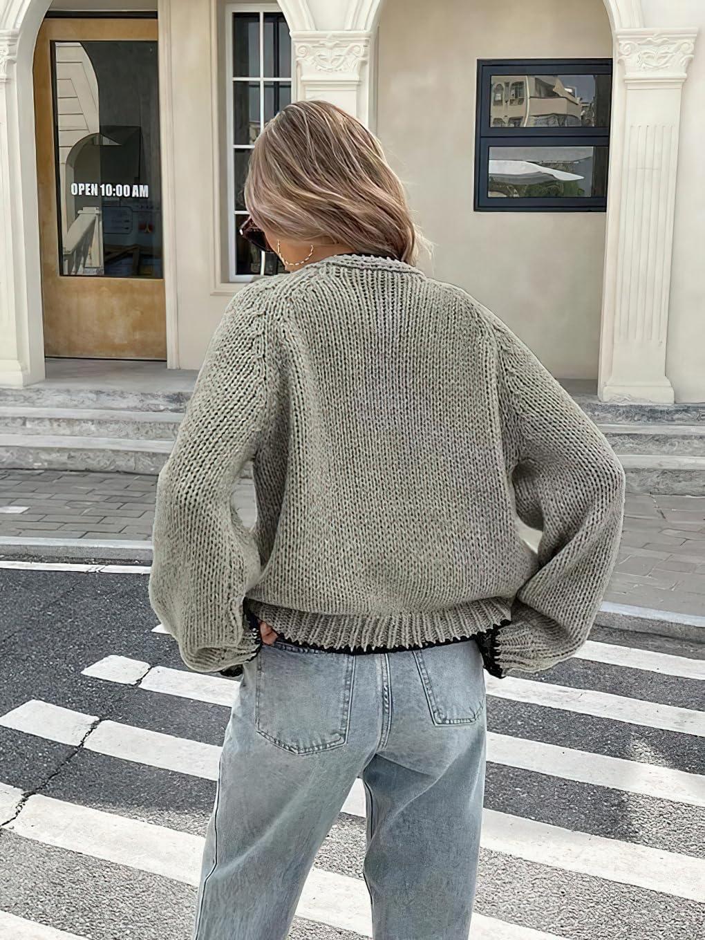 imagechouyatou Womens Bow Tie Front Cardigan Sweaters Fall Winter Long Sleeve Open Front Chunky Sweater CoatsGreen Grey