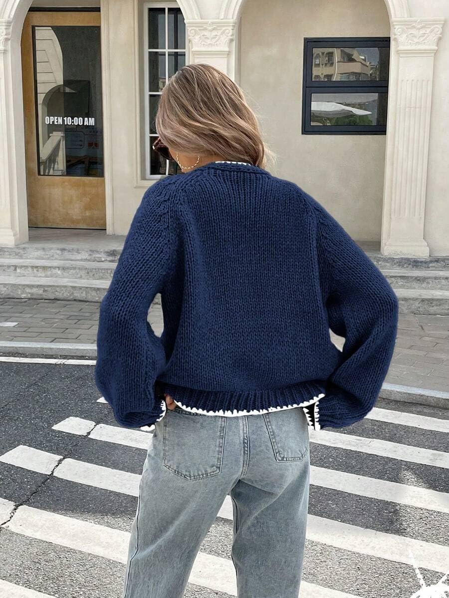 imagechouyatou Womens Bow Tie Front Cardigan Sweaters Fall Winter Long Sleeve Open Front Chunky Sweater CoatsNavy Blue